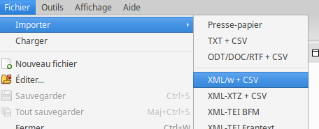 Une capture d'écran montrant comment importer le corpus dans l'archive «légère» dans TXM